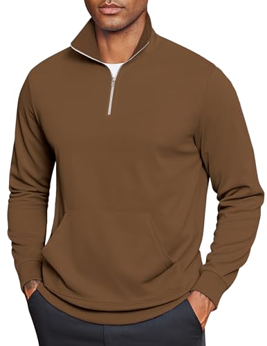 COOFANDY Men's Quilted Quarter Zip Pullover Long Sleeve Fashion